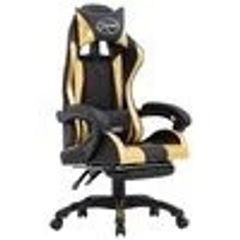 Racing Chair with Footrest Gold and Black Faux Leather