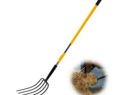 5-Tine Gardening Pitchfork with Fiberglass Handle, 57 in Heavy Duty Digging Fork with Y Grip, Forged Steel Spading Fork for Hay Potato Composting Transplanting Aeration