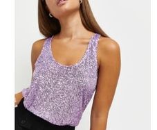 River Island Purple Sequin Sleeveless Top Sz 16 New With Tags