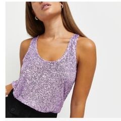 River Island Purple Sequin Sleeveless Top Sz 16 New With Tags
