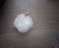 New White Fluffy pom pom Ball Keyring