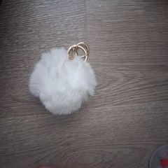 New White Fluffy pom pom Ball Keyring