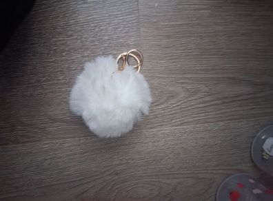 New White Fluffy pom pom Ball Keyring