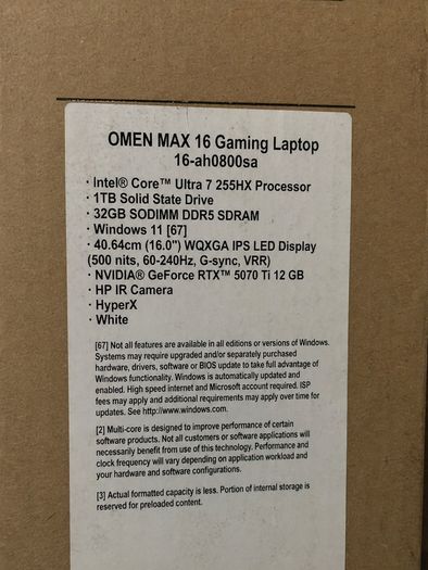 HP Omen MAX 16 Ultra 7 255HX RTX 5070 Ti 32GB 1TB QHD 240Hz White Gaming Laptop Sealed