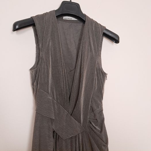 Karen Millen Taupe Grey Draped Asymmetric Wrap Sleeveless Midi Cocktail Dress 8UK/36EU
