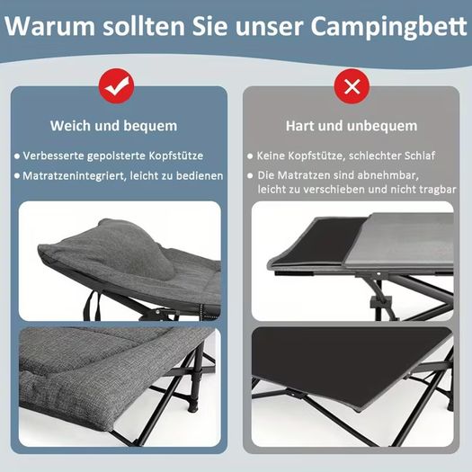 Portable Camping Cot, Collapsible Guest Bed Suitable for Up to 200 Kg, Ideal for Indoor, Outdoor, And Garden Use.