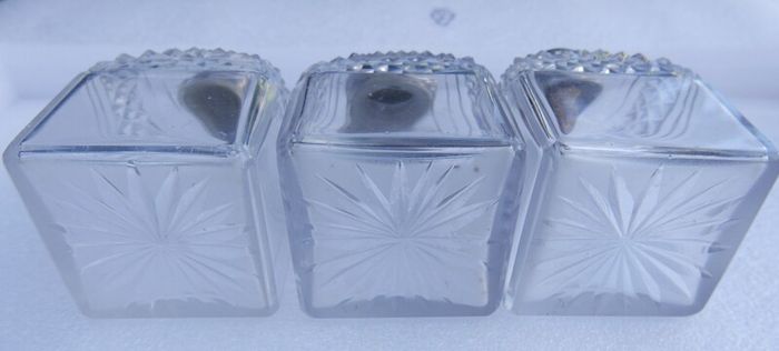 Victorian Sterling Silver Birmingham, Chester Hallmarked Antique Silver Lidded Cut Glass Dressing Table Set of Scent Bottles and Trinket Box