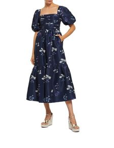 Self Portrait Navy Floral Taffeta Midi Dress