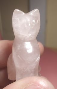 Carved Cat Figurine in Rose Quartz Stone