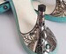 Dolce Gabbana D&G Vintage Blue Suede Embellished Mules Slides