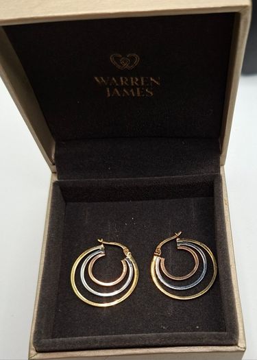 9ct three tones yellow, white,and rose gold triple hoop earrings