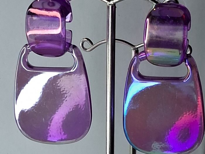 Metallic Purple Retro Buckle Iridescent Earrings