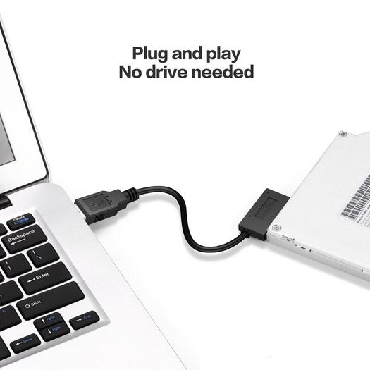 USB 2.0 to Slimline SATA (7+6) 13Pin Laptop/Notebook CD/DVD Drive Convertor Adapter Cable (Brand New/Warranty)
