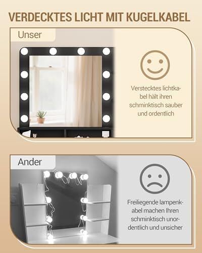 Dressing Table with 10 LED Lighting, Stool, Dressing Table with Large Mirror, Dressing Tables with Plug, and Hair Dryer Holder and Multiple Drawers, Black