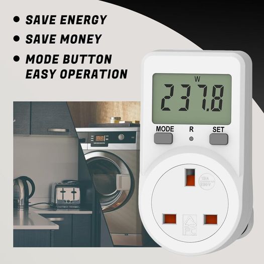 Electricity Usage Monitor Power Meter Plug Energy Monitor Plug Meter UK Energy Cost Meter 5 Modes, Socket Power Monitors Power Consumption Meter Electricity Usage Consumption KWH Amp Volt Watt Meter