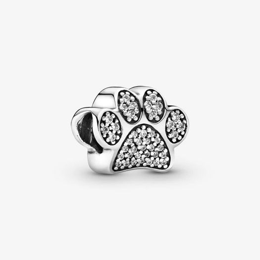 Pandora Moments Barrel Clasp Snake Chain Bracelet with silver Sparkling Paw Print Charm