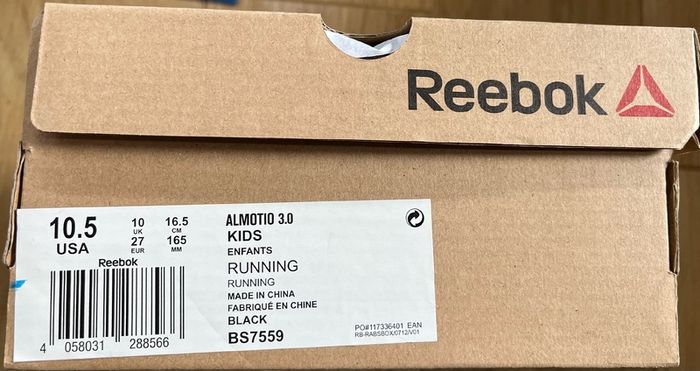 Reebok Black Trainer UK 10 EURO 27 NEW