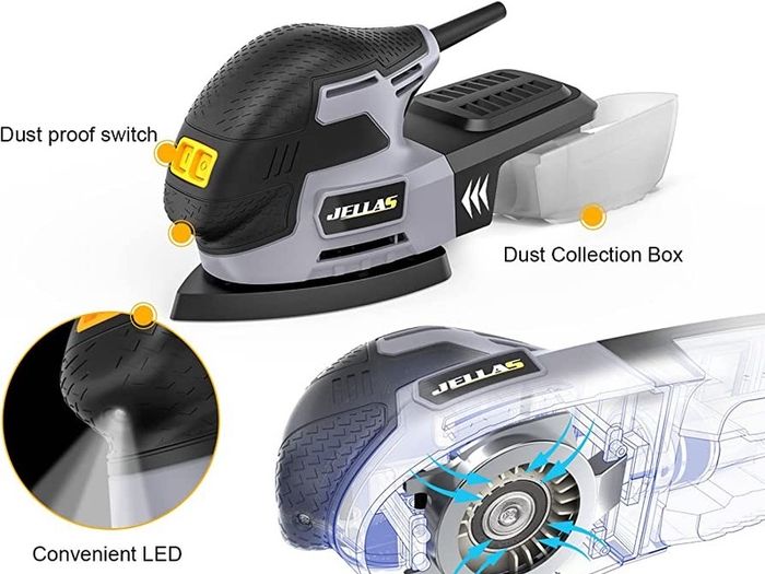 Detail Mouse Sander, 220W Compact Sander Machine for Wood, 13,000 RPM Sanders with Dust Collection, 12PCS Standard Sandpapers, 4 Finger Attachment and Sanding Pad Included (FREE POSTAGE)