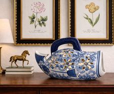 Large Blue & White Chinese-Style Ceramic Fish
