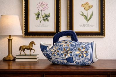 Large Blue & White Chinese-Style Ceramic Fish