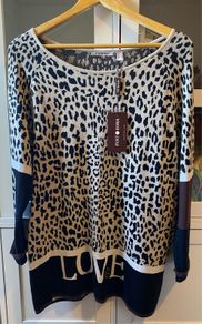 Punt Roma Leopard Print Knit Sweater Long Sleeve Top Size Large BNWT