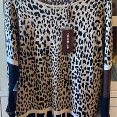 Punt Roma Leopard Print Knit Sweater Long Sleeve Top Size Large BNWT