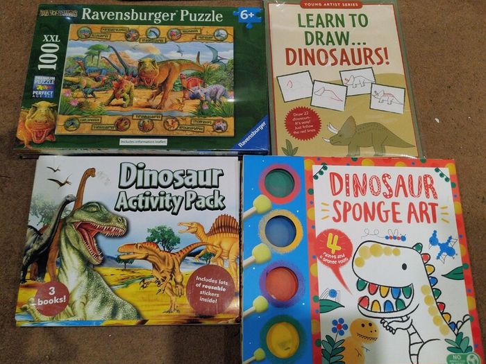 Dinosaur  related arts and crafts, jigsaw & activity sticker book