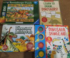 Dinosaur  related arts and crafts, jigsaw & activity sticker book
