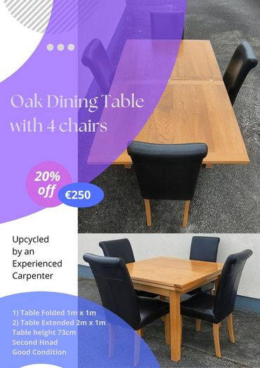 Oak Dining Table and 4 Chairs