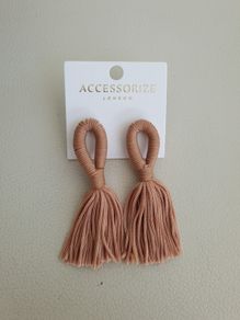 Pom pom mocha colour drop earrings