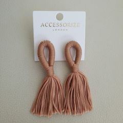 Pom pom mocha colour drop earrings