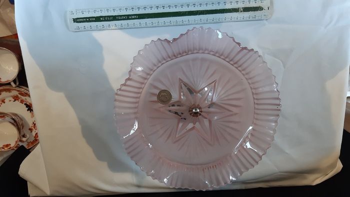 Art Deco Peach frosted Cake Plate