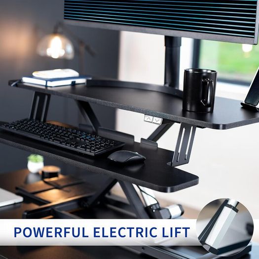 91cm Electric Motor Desk Converter Height Adjustable Riser Sit to Stand Dual Monitor and Laptop Workstation with Wide Keyboard Tray Black DESK-VE36B