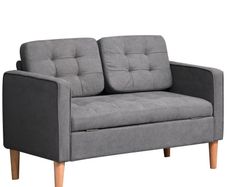 Modern Loveseat Sofa Button-Tufted Fabric Couch with Storage Chest Wood Legs (FREE POSTAGE)