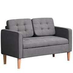 Modern Loveseat Sofa Button-Tufted Fabric Couch with Storage Chest Wood Legs (FREE POSTAGE)