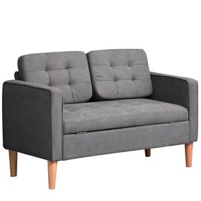 Modern Loveseat Sofa Button-Tufted Fabric Couch with Storage Chest Wood Legs (FREE POSTAGE)