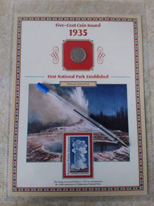 U.S.A. Mint Stamps : Buffalo Nickel Stamp And Coin Panel : " Yellowstone National Park "