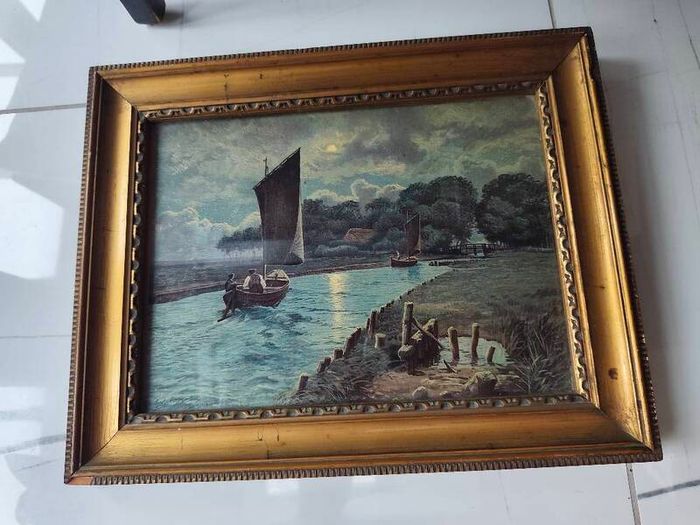 Vintage Mid-Century "Aug. Ahrend Bremen" Structured Landscape Print