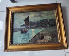 Vintage Mid-Century "Aug. Ahrend Bremen" Structured Landscape Print