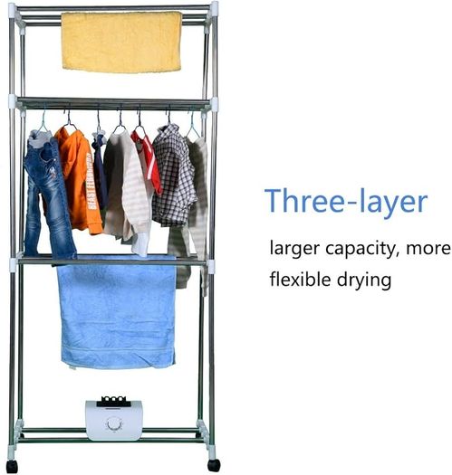 Electric Clothes Dryer 1000W Large Capacity 15kg Double layer Stainless Steel Energy-Efficient Indoor Wet Laundry Warm Air Drying Wardrobe (Three layer)