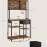 Kitchen Shelf with Sockets Baking Rack Adjustable Shelves Fabric Drawer 12 Hooks Kitchen Rustic Brown Image 3