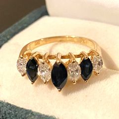 Sold 14k Solid Yellow Gold Sapphire Diamond Ring Size 6.5