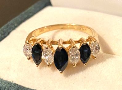 Sold 14k Solid Yellow Gold Sapphire Diamond Ring Size 6.5