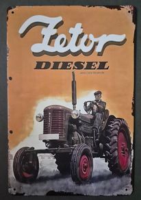 Vintage Style  Metal Sign. ZETOR DIESEL, vintage tractor advertisement.