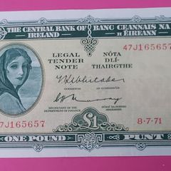Irish 1971 Lady Lavery One pound banknote in uncirculated condition