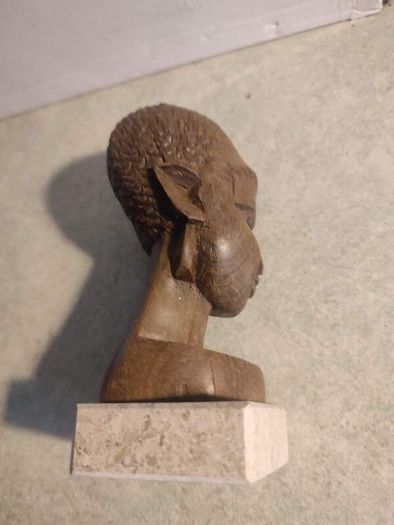 Head Sculpture African Tribal Carved  Wood ON MARBLE PLINTH.