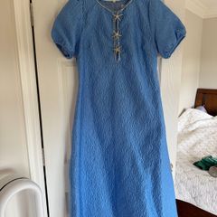 STUNNING DREAM Sister Jane Blue Textured Midi Dress with Crystal Starfish - Size L