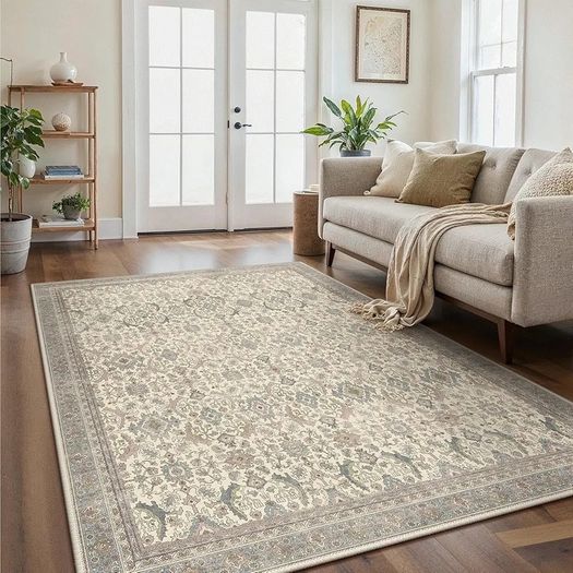 Large Rugs for Living Room 200x290cm, Extra Large Area Rug Washable, Vintage Boho Big Rugs, Low Pile, Non-Shedding, XXL Carpet, Oriental Design, Dining Room, Home, Office, Bedroom