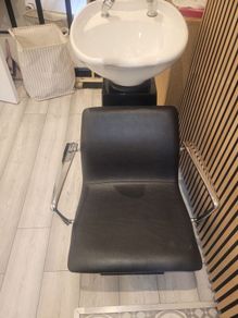 2 salon units (without mirrors )chairs footrests, basin and trolley make sensible offer