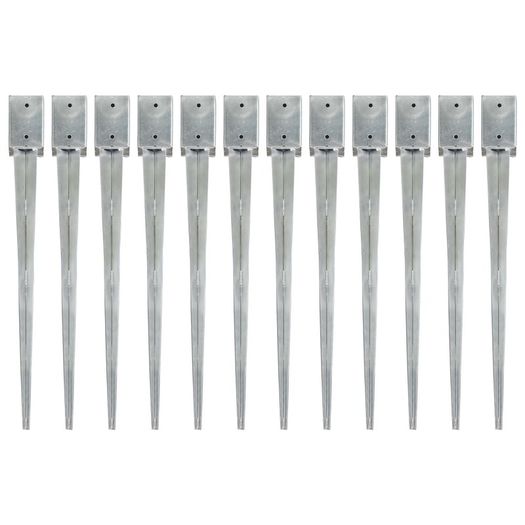 Ground Spikes 12 pcs Silver 9x9x90 cm Galvanised Steel